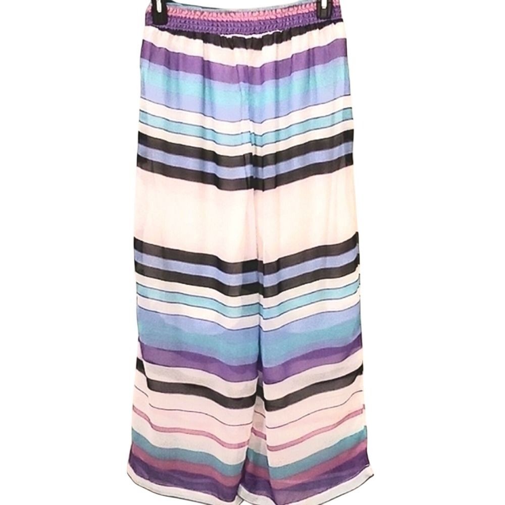 Striped Wide Leg Lounge Pants Elastic Waist Lightweight Comfy Casual